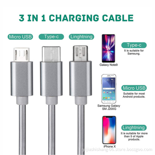Free Shipping Sample Micro Usb Cable 3 in 1 Retractable Type c Fast Charger Charging Data Cables Usb Cable For Iphone